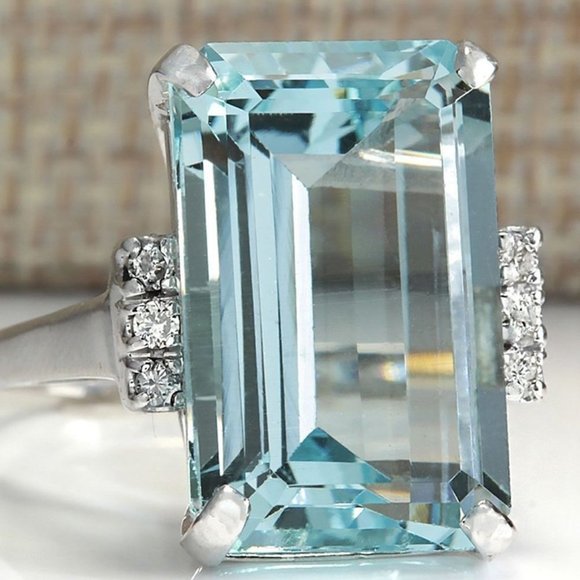 💎 Hyperbole With Huge Sky Blue CZ Prong Setting Ring, GPMB1491-6 - Picture 1 of 4